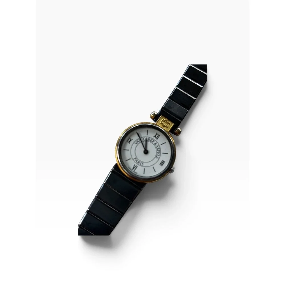 Vintage 90s Van Cleef Arpels La Collection 22 Watch Black Gold Plated COA